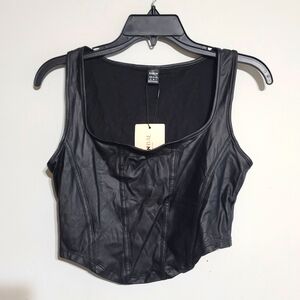 SHEIN Black Faux Leather Crop Top